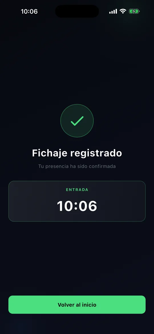 Confirmación de fichaje registrado