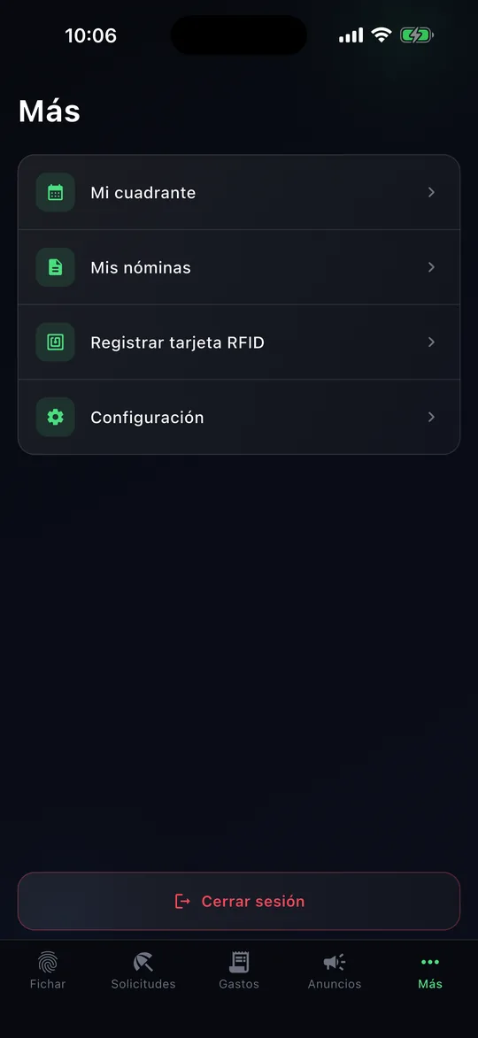 Nóminas, tarjeta RFID y configuración